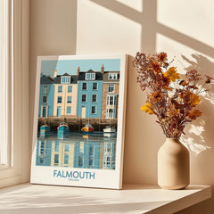 Falmouth Cornwall Quayside Houses Wall Art — canvas print window setting with shadows flowers