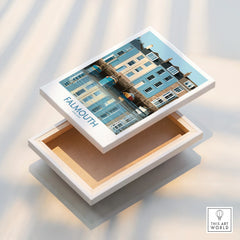 Falmouth Cornwall Quayside Houses Wall Art — stretched canvas print floating detail mirror edge