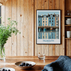 Falmouth Cornwall Quayside Houses Wall Art — black framed art print kitchen setting