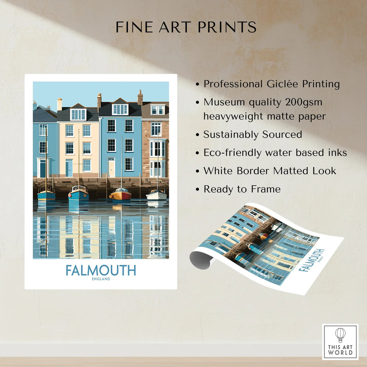 Falmouth Cornwall Quayside Houses Wall Art — fine art print unframed quality details