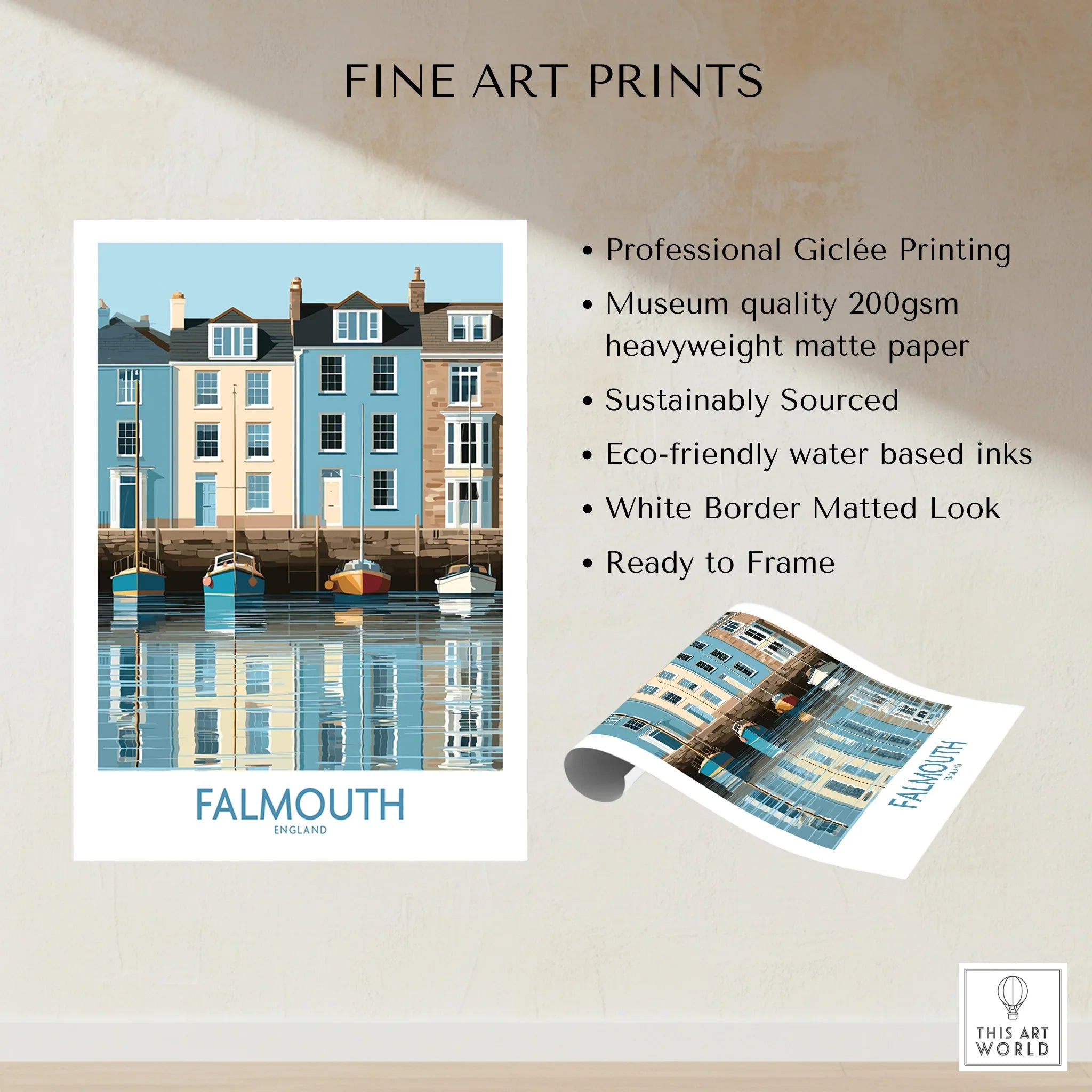 Falmouth Cornwall Quayside Houses Wall Art — fine art print unframed quality details