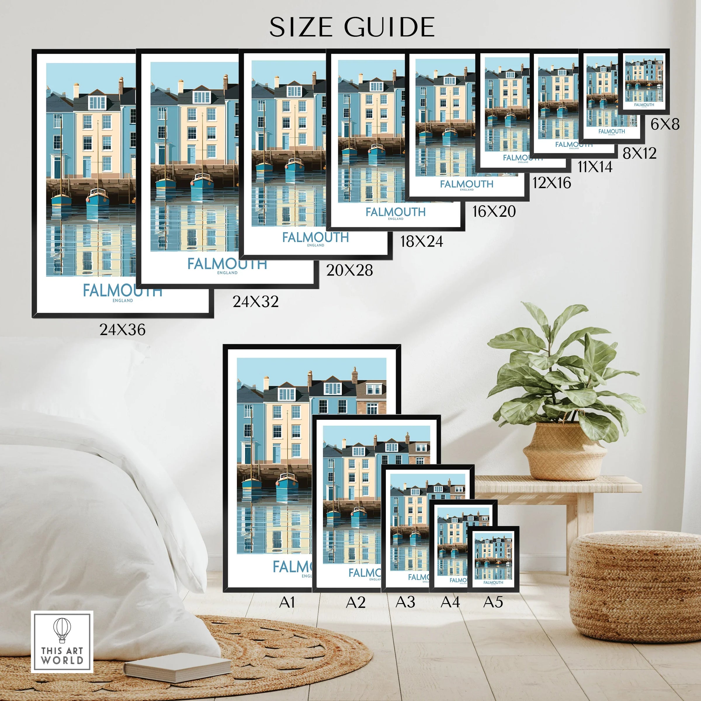Falmouth Cornwall Quayside Houses Wall Art — wall art poster size guide thisartworld