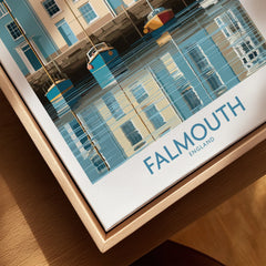 Falmouth Cornwall Quayside Houses Wall Art — closeup framed canvas natural wood floating frame