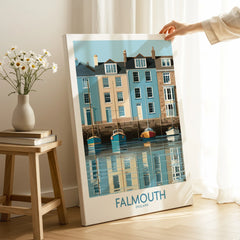 Falmouth Cornwall Quayside Houses Wall Art — canvas print mirror edge hand holding room setting