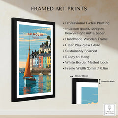 Falmouth Cornwall Sailboat Travel Poster — framed print details measurements quality details