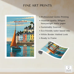Falmouth Cornwall Sailboat Travel Poster — fine art print unframed quality details