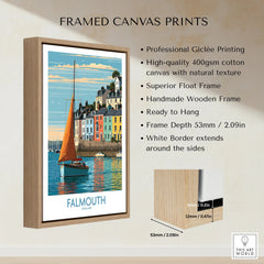 Falmouth Cornwall Harbour Sails Wall Art — framed canvas float frame details quality