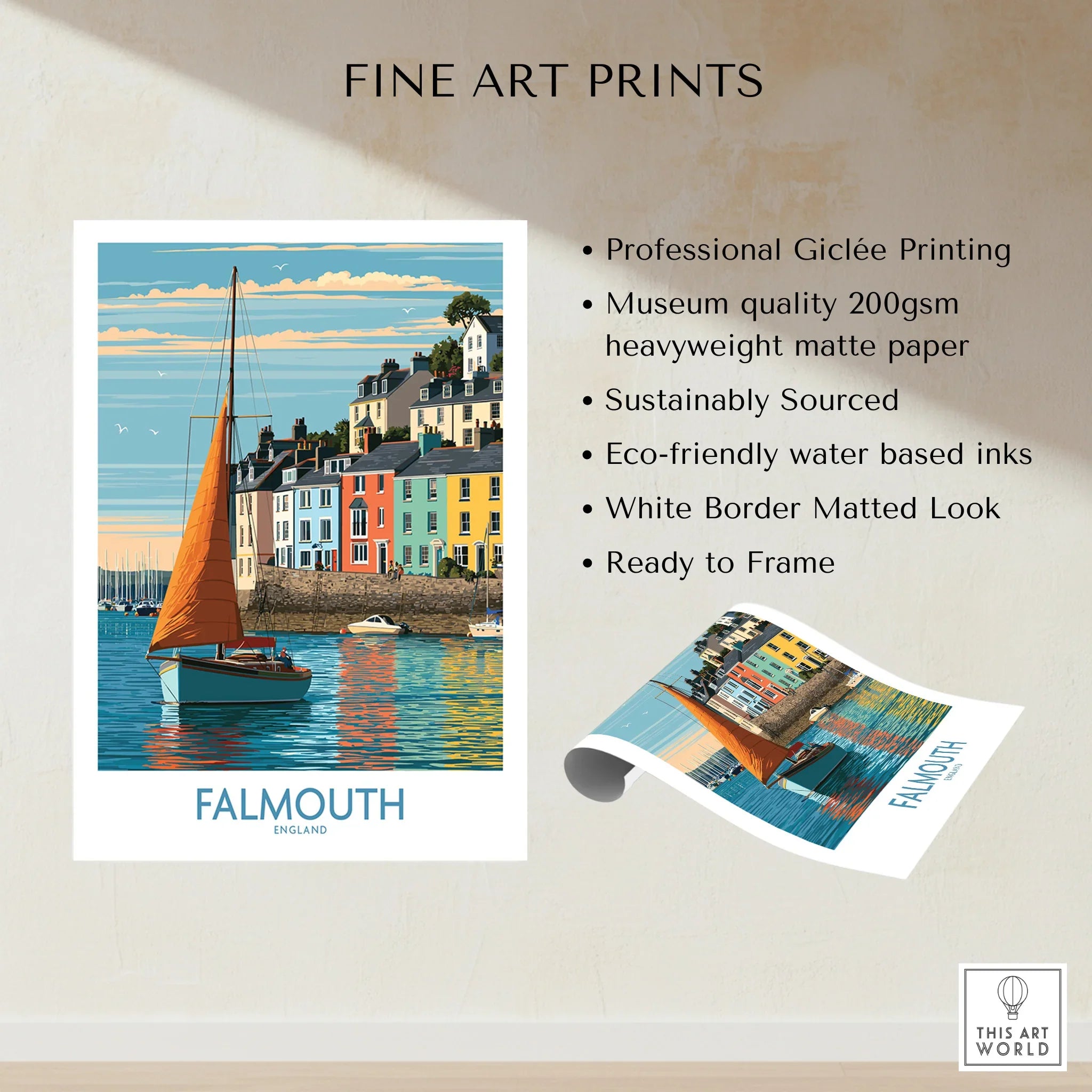Falmouth Cornwall Harbour Sails Wall Art — fine art print unframed quality details