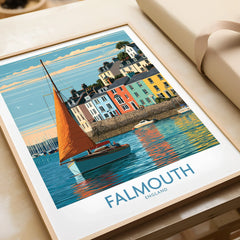 Falmouth Cornwall Harbour Sails Wall Art — framed art print closeup gift unwrapped natural frame