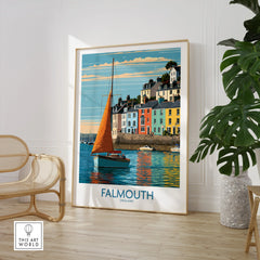 Falmouth Cornwall Harbour Sails Wall Art — large framed print room setting chair plant