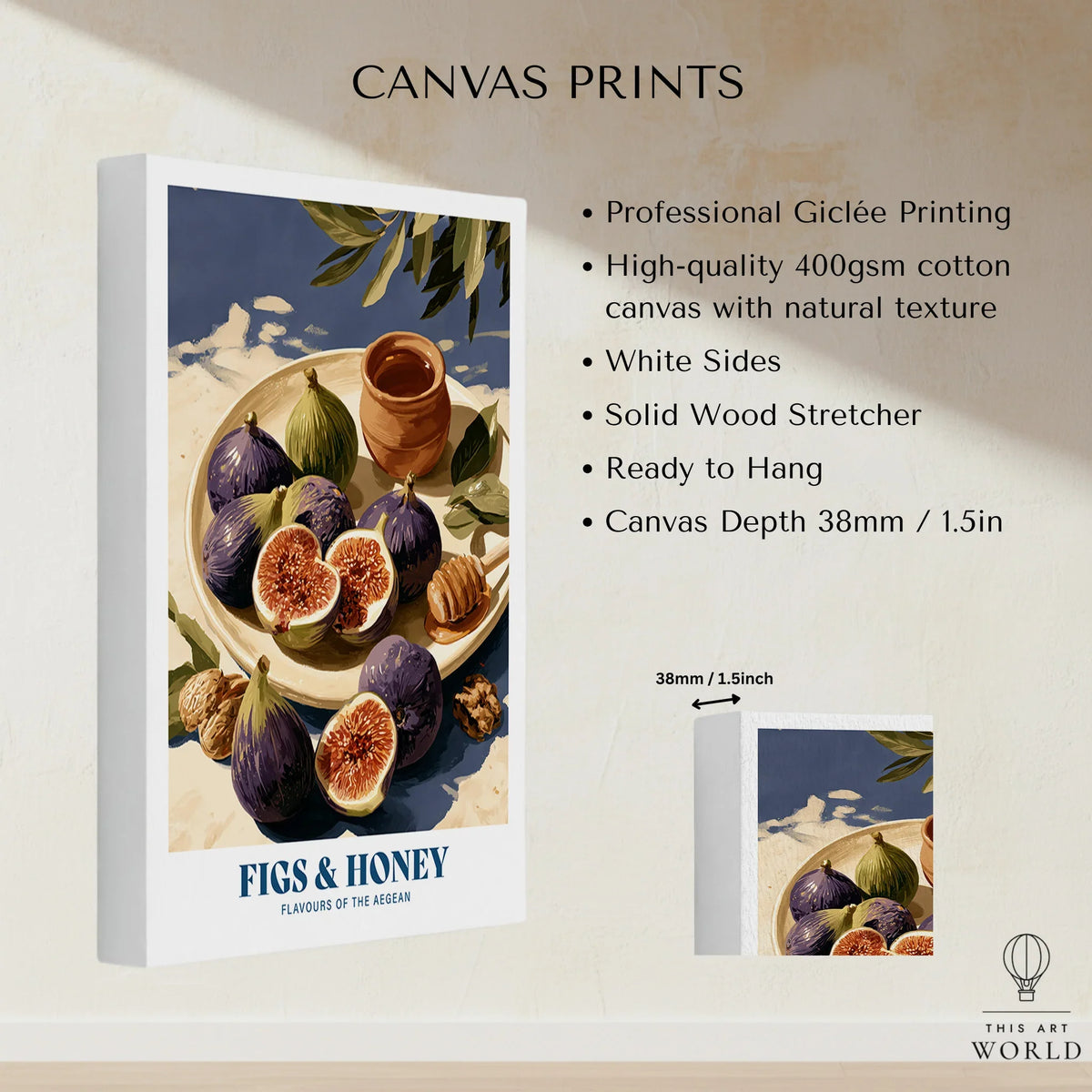 Greek Figs and Honey Kitchen Wall Art - canvas print stretched cotton canvas details