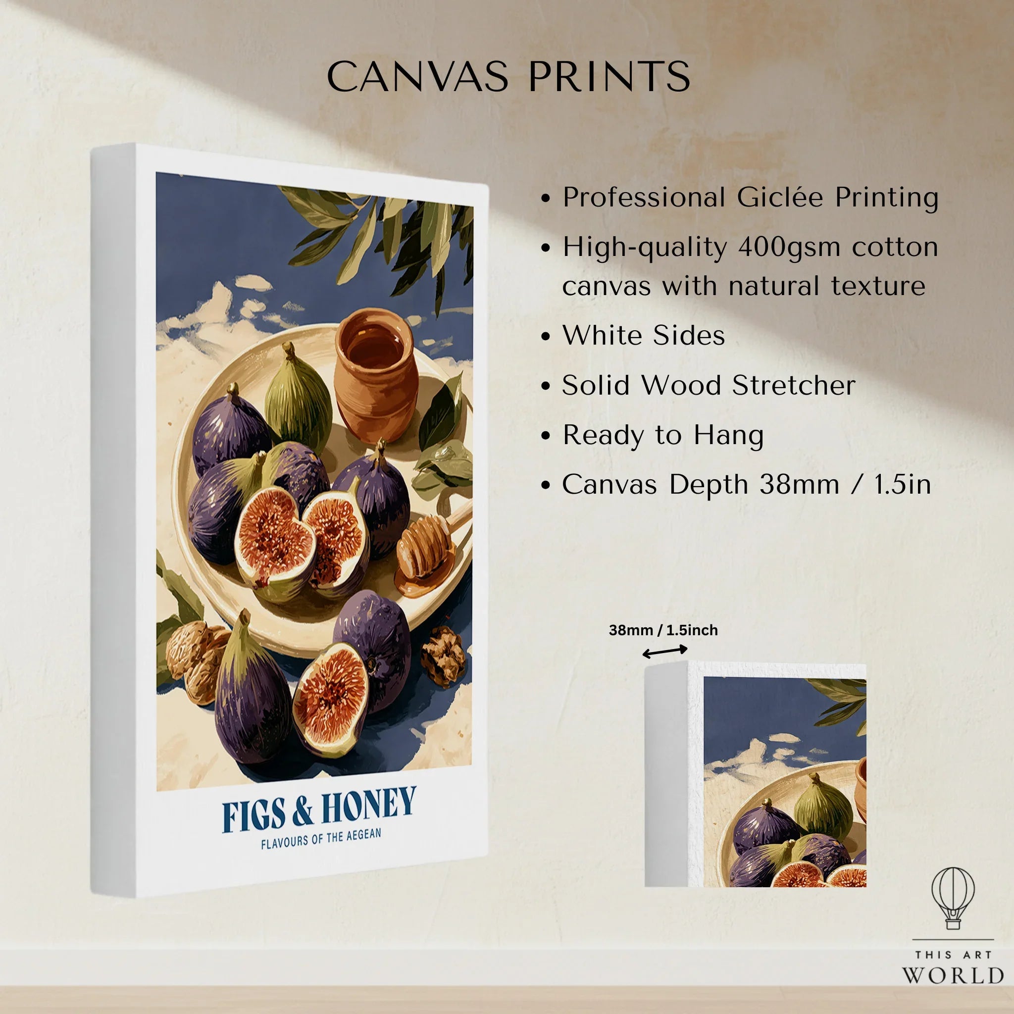 Greek Figs and Honey Kitchen Wall Art - canvas print stretched cotton canvas details