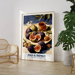 Greek Figs and Honey Kitchen Wall Art - large framed print room setting chair plant