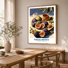 Greek Figs and Honey Kitchen Wall Art - dining room framed print natural wood frame mockup ThisArtWorld