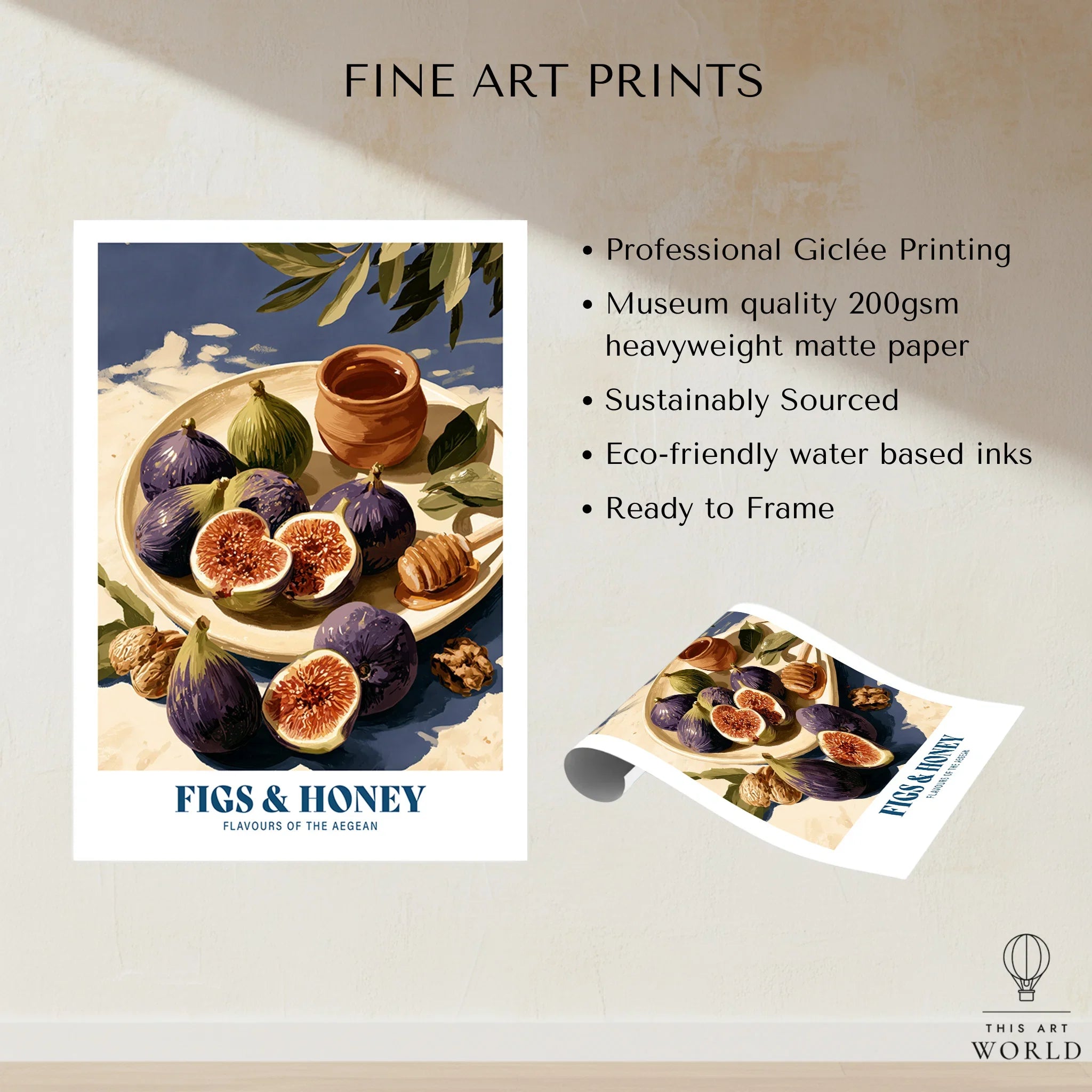 Greek Figs and Honey Kitchen Wall Art - fine art print unframed quality details