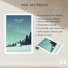 Finland Print Wall Art Poster with serene landscape and eco-friendly materials, featuring professional Giclée printing.