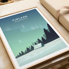 Finland Print Wall Art Poster showcasing serene Scandinavian landscape and minimalist design, perfect for modern home decor.