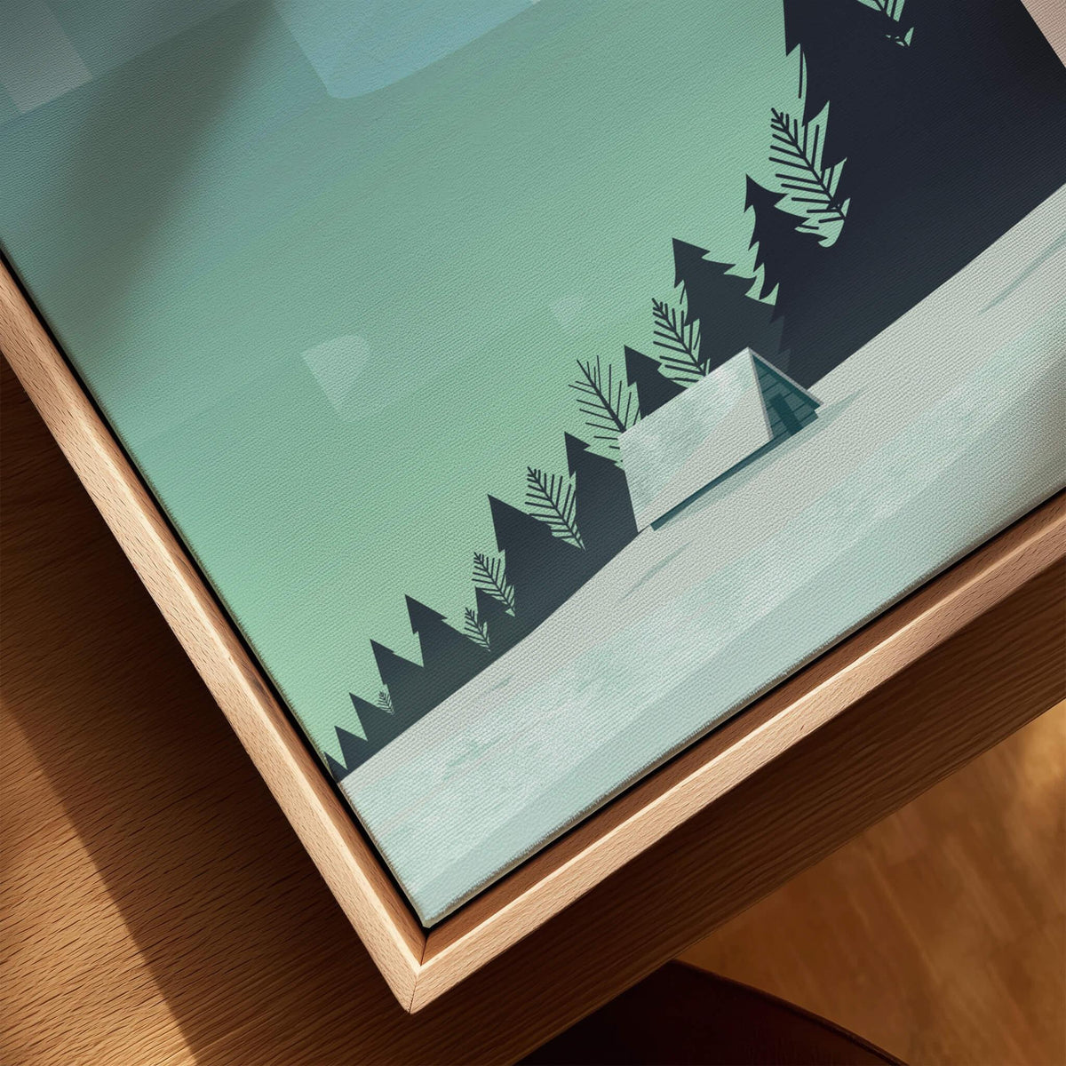 Finland Print Wall Art Poster showcasing minimalist design with trees and an icy landscape.