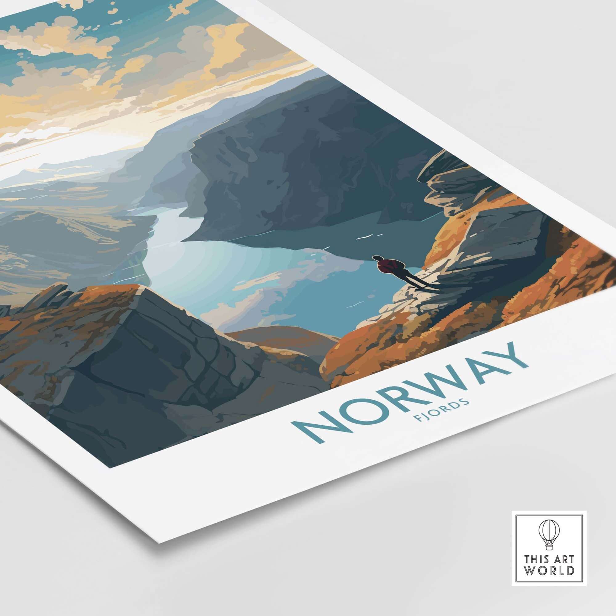 Stunning wall art print of Norwegian fjords showcasing a breathtaking landscape and modern design elements.