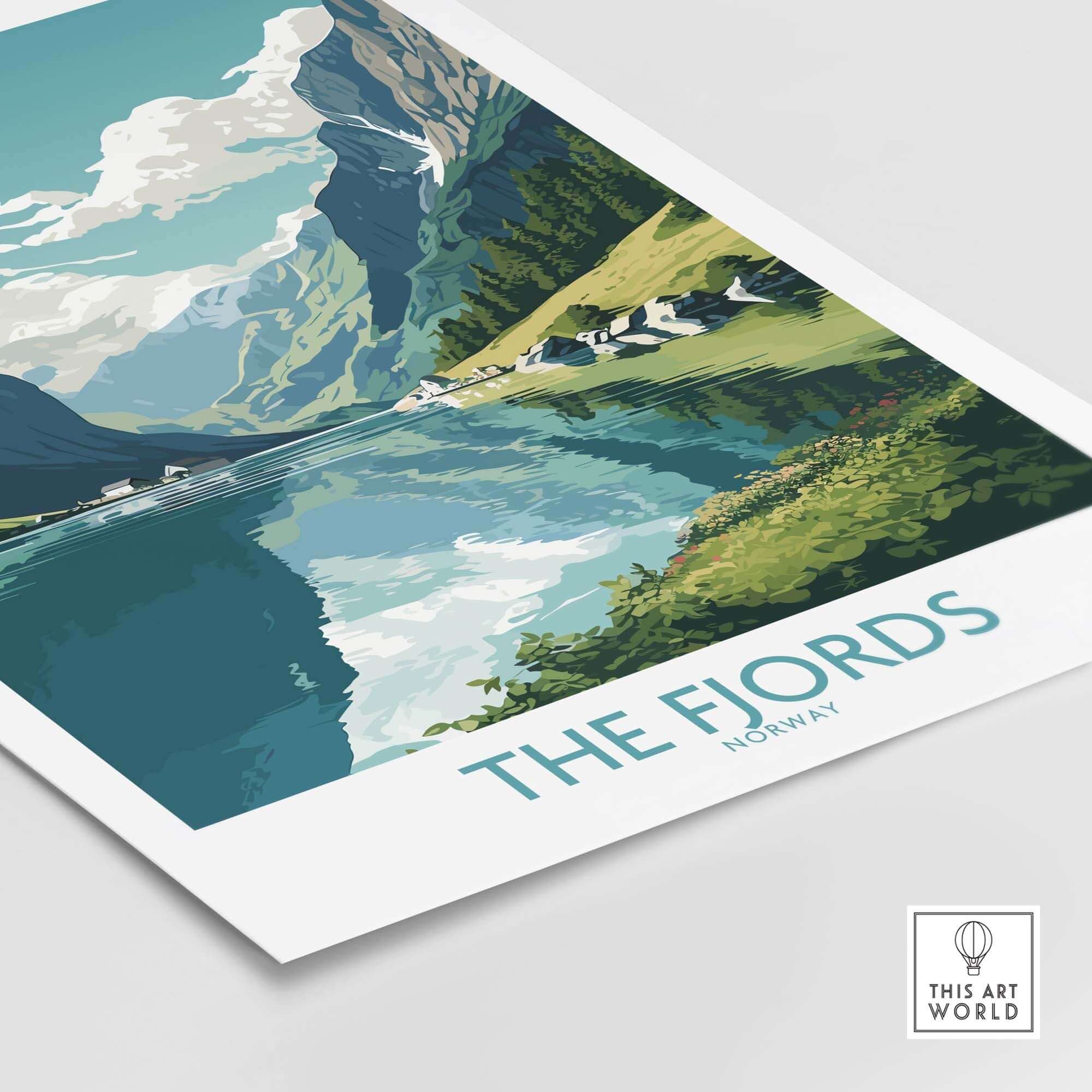 Fjords Wall Art print showcasing Norway's stunning landscapes and serene waters, perfect for modern home décor.