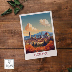 Florence Italy wall art print featuring the Cathedral of Santa Maria del Fiore and Tuscan landscape in modern style.
