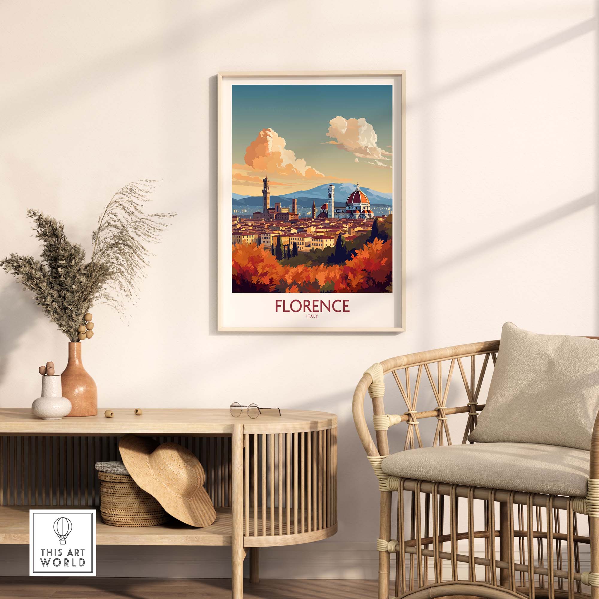 Florence Italy wall art print featuring the Cathedral of Santa Maria del Fiore in modern style decor.