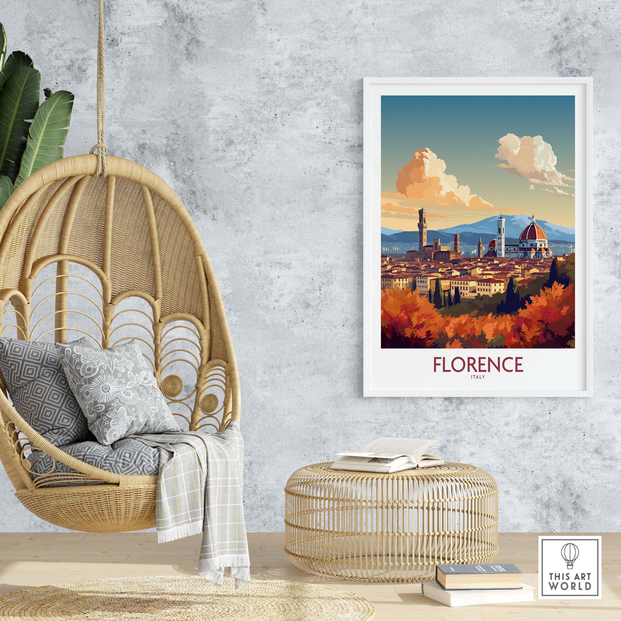Florence Italy wall art print featuring the Cathedral of Santa Maria del Fiore in a modern style, enhancing home decor.