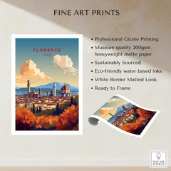 Florence Italy Art Print featuring the Cathedral of Santa Maria del Fiore in a beautiful landscape.