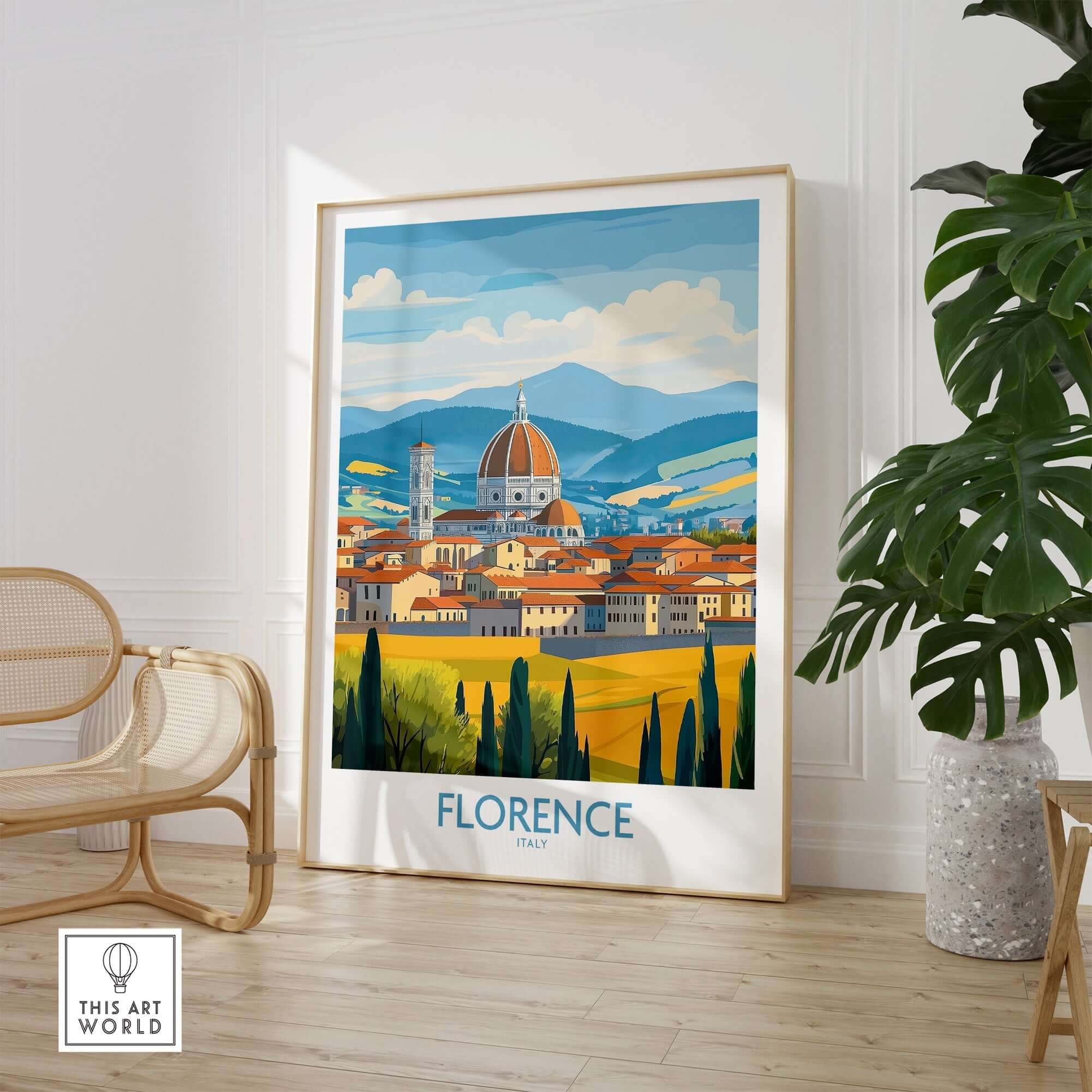 Florence Print Italy wall art featuring a scenic view of Florence, Italy in a minimalist design.