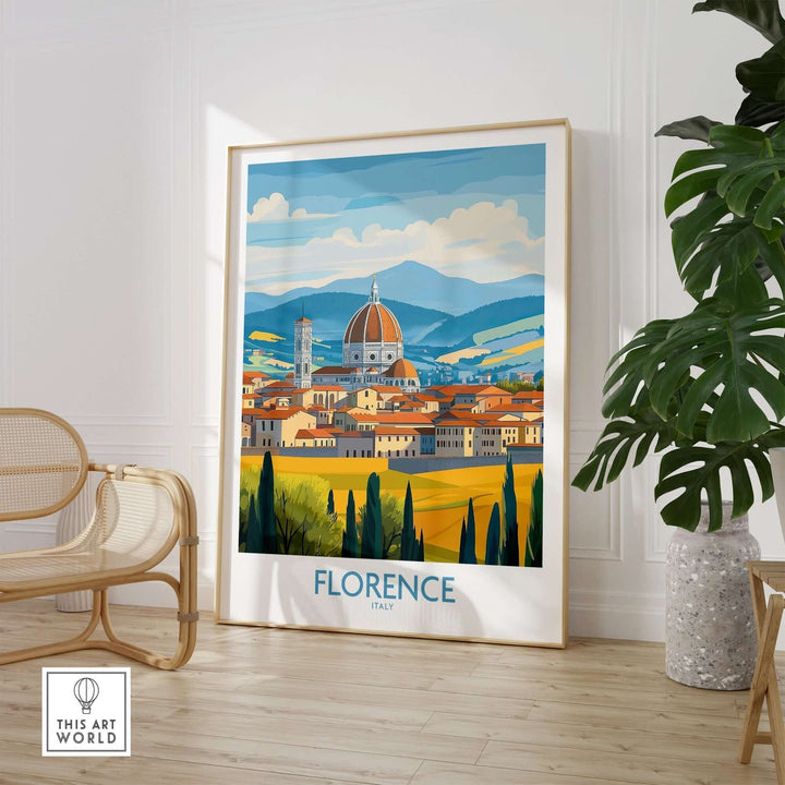 Florence print showcasing the iconic skyline and Tuscan landscape, perfect minimalist wall art for home decor.