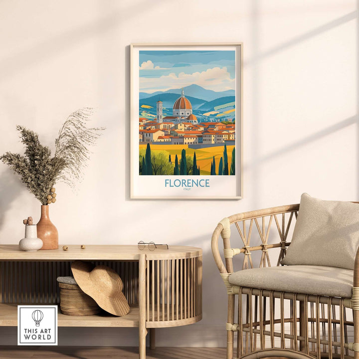 Florence Print Italy displayed in a stylish living room, featuring minimalist design and elegant scenery.