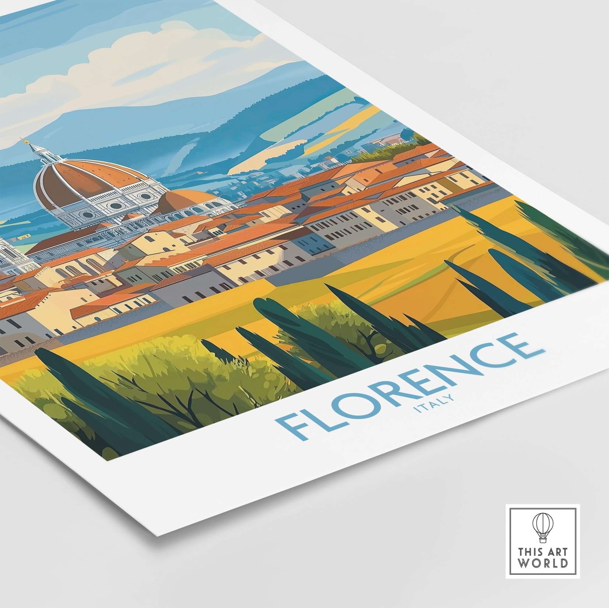 Florence Print Italy showcasing a minimalist design of the cityscape, perfect for elegant home decor.