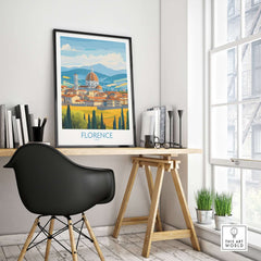 Florence Print Italy displayed in a modern workspace, enhancing home decor with Italian charm.