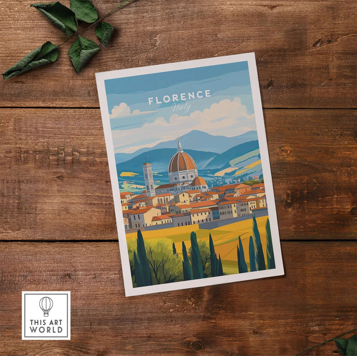 Florence travel print showcasing iconic landmarks and vibrant landscapes of Italy, perfect for home or office décor.