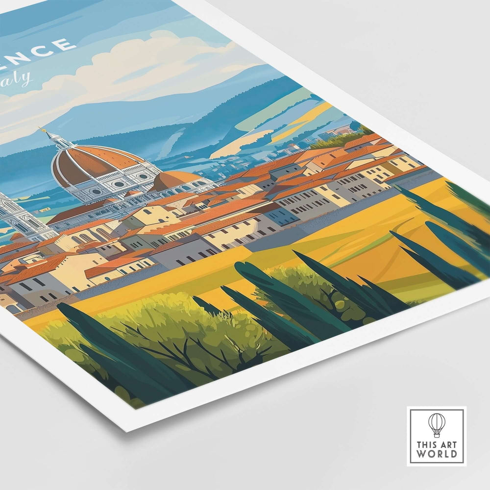 Florence travel print showcasing iconic landmarks and vibrant colors, capturing the essence of Italy's charm.