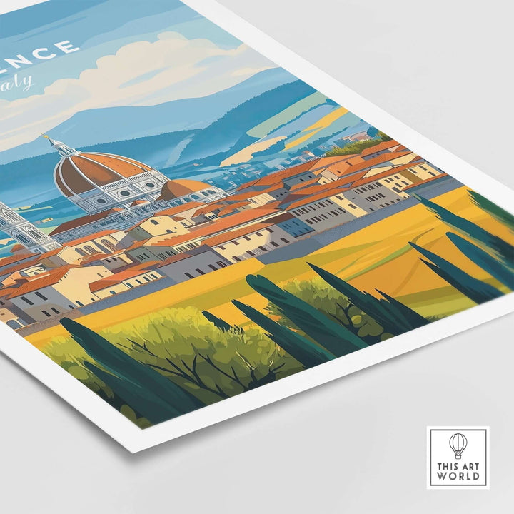 Florence travel print showcasing iconic landmarks and vibrant colors, capturing the essence of Italy's charm.