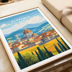 Florence Travel Print showcasing iconic landmarks and colors of Florence, Italy in a beautiful framed art design.