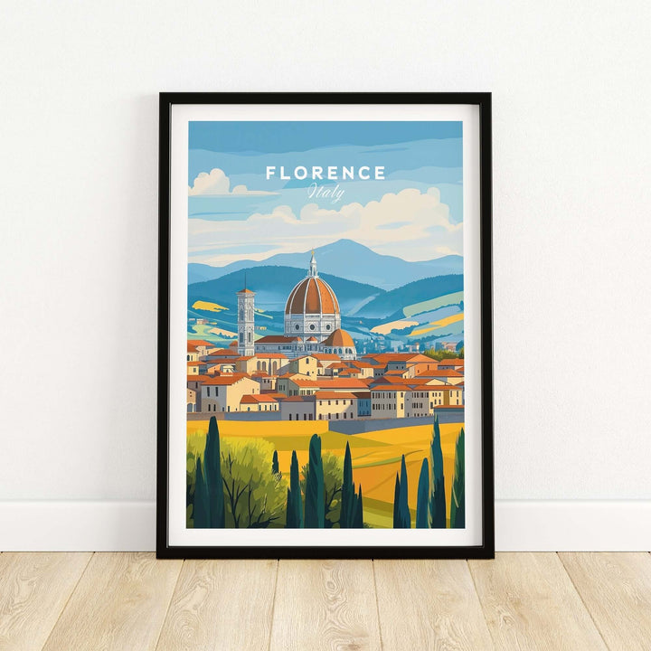 Florence travel print showcasing iconic landmarks and vibrant colors, perfect for home or office decor.