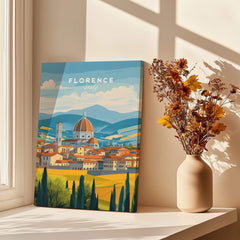 Florence Travel Print showcasing iconic landmarks and vibrant colors of Florence, Italy, perfect for home decor.