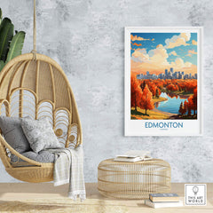 Edmonton Wall Art Print showing the Edmonton Skyline in Autumn - Exclusive to ThisArtWorld