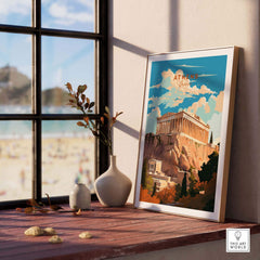 Athens Greece travel poster print featuring the Acropolis, perfect for home decor and gallery walls.
