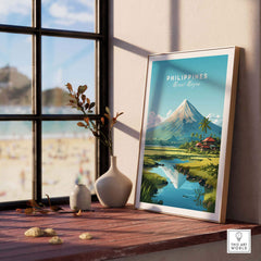 Philippines Travel Poster featuring Mount Mayon, perfect for showcasing holiday memories and enhancing gallery walls.
