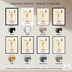 French 75 Cocktail Recipe Poster - framed print colour options