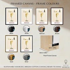 French 75 Cocktail Recipe Poster - framed canvas float frame colour options