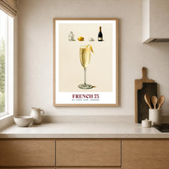 French 75 Cocktail Recipe Poster - neutral kitchen single frame mockup This Art World