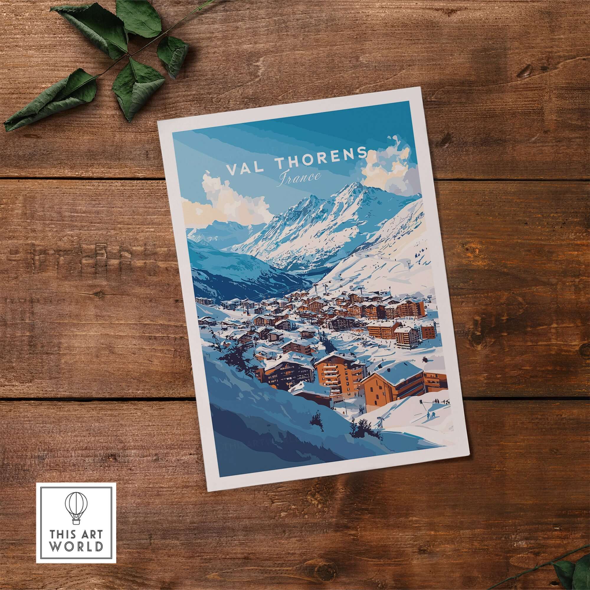 French Alps Ski Village Poster | Cosy Val Thorens Scene featuring a stunning Val Thorens landscape print.
