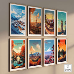 French Alps Ski Village Poster | Cosy Val Thorens Scene among various famous city travel posters.