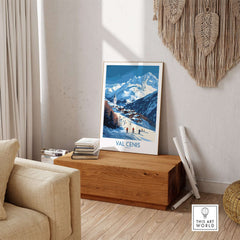 French Alps wall art featuring ski chalet and slopes of Val Cenis, perfect for home or office decor.