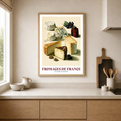 French Cheese Chart Kitchen Wall Art - neutral kitchen single frame mockup This Art World