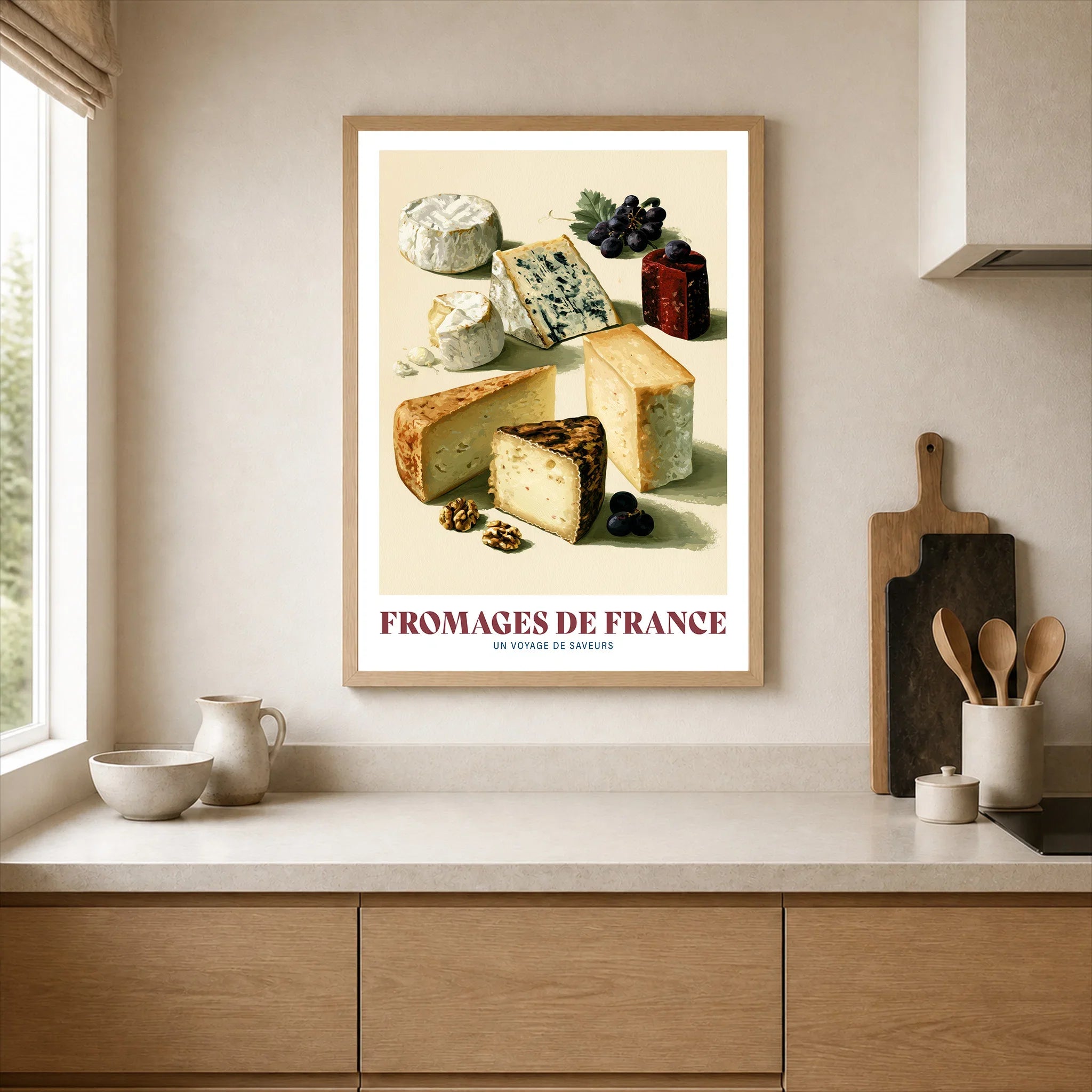 French Cheese Chart Kitchen Wall Art - neutral kitchen single frame mockup This Art World